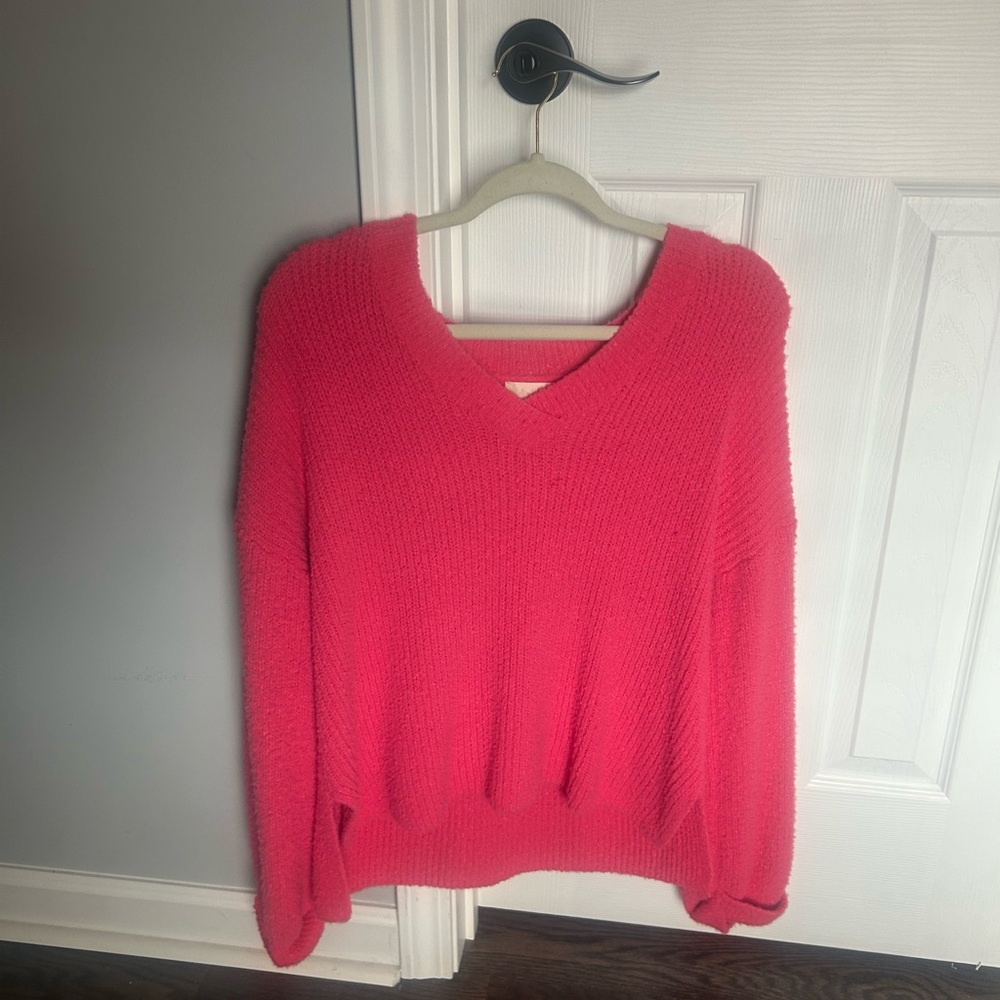 Altar'd State Bright Coral-Pink V-Neck Sweater
